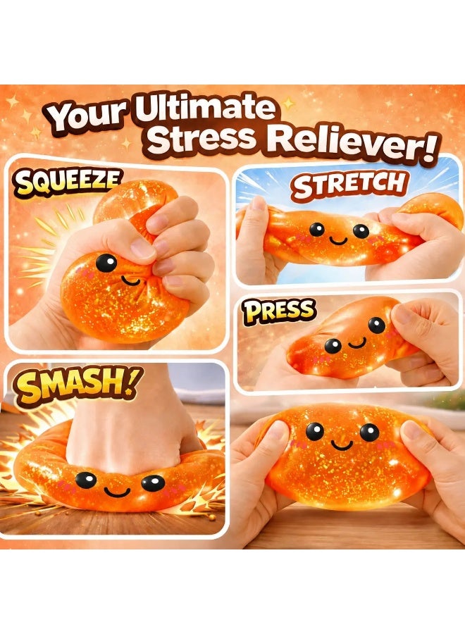 Glittery Orange Dumpling Squishy Fidget Toy - Stress Relief Sensory Squeeze Toy - Image 3