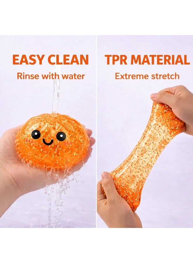 Glittery Orange Dumpling Squishy Fidget Toy - Stress Relief Sensory Squeeze Toy - Image 4