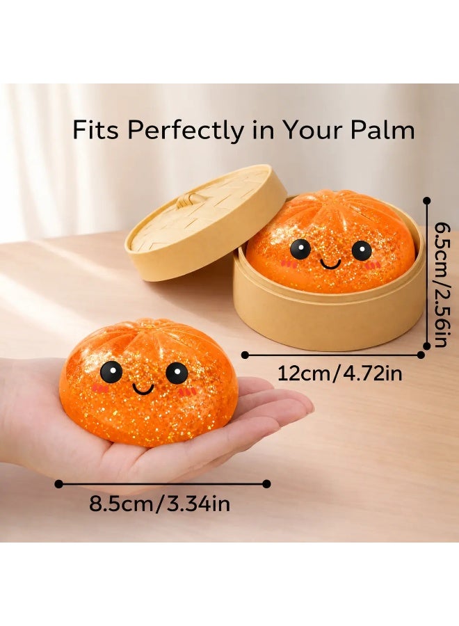 Glittery Orange Dumpling Squishy Fidget Toy - Stress Relief Sensory Squeeze Toy - Image 2