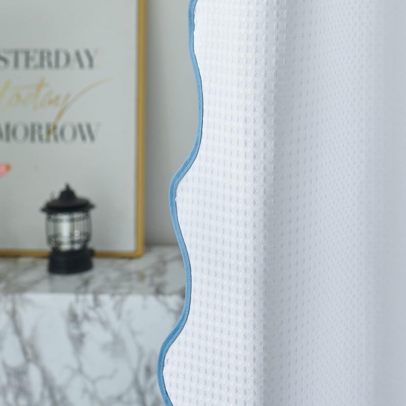 Youngseahome Waffle Weave 230GSM نسيج ثقيل مع الماء الأزرق الأسقلوب الحدودي الستار بوب باو أنيقة الستار دش للاستحمام الحمام 72 × 84 بوصة - Image 2