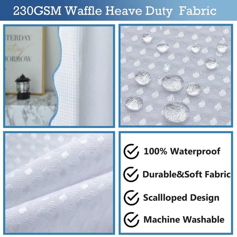 Youngseahome Waffle Weave 230GSM نسيج ثقيل مع الماء الأزرق الأسقلوب الحدودي الستار بوب باو أنيقة الستار دش للاستحمام الحمام 72 × 84 بوصة - Image 3