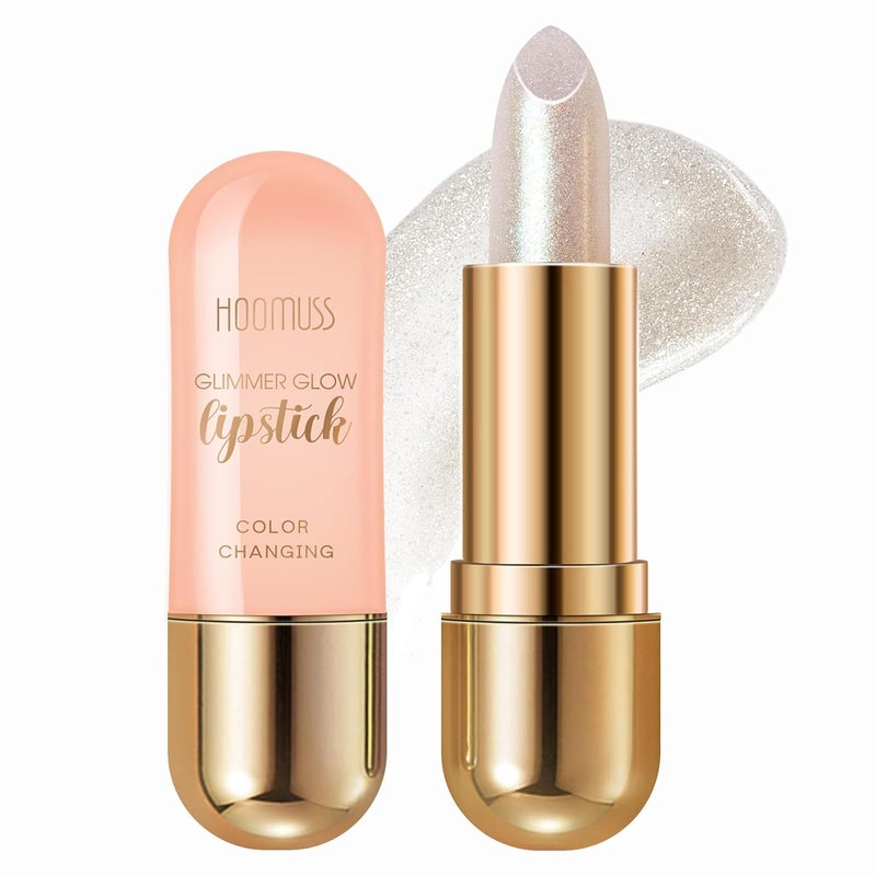 Glimmer Balm Tinted Lip Balm Moisture Hydrate lipsticks PH Lipstick, Color Changing Lipstick Natural Chapstick Glitter Pink Lip Gloss, Pearl