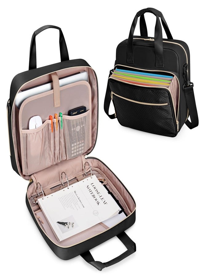 Prokva 3 Ring Zipper Binder 2 Inch, Accordion File Organizer with Shoulder Strap, Zip Up Binder with 500-Sheet Capacity, Black - Image 1