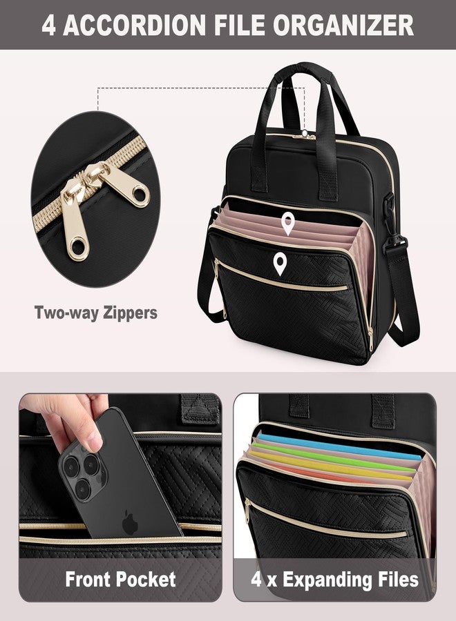 Prokva 3 Ring Zipper Binder 2 Inch, Accordion File Organizer with Shoulder Strap, Zip Up Binder with 500-Sheet Capacity, Black - Image 2