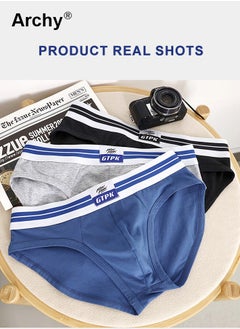 Archy 5 Pack Mens Cotton Solid Underwear Fashion Boxers Set for Men Youth Man Simple Style Briefs High Quality Breathable Striped Print U Pouch Male Underpants  - Image 3