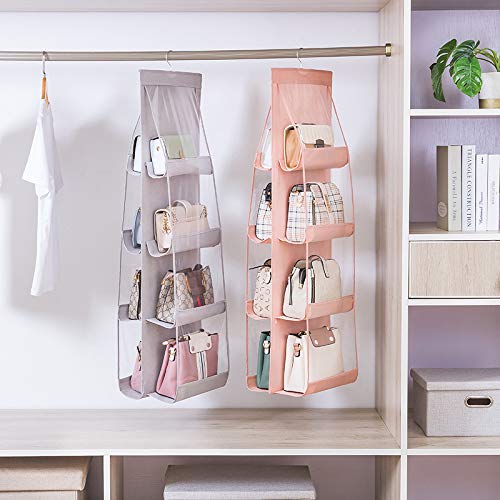 AARAINBOW 1 Pack Hanging Handbag Purse Organizer, Bags Organizor for Purse 8 Pockets Wardrobe Closet Space Saving Handbag Storage, 44.5L x 13.5W (B-Light Gray) - Image 5