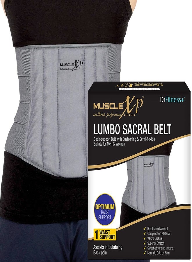 MuscleXP DrFitness+ Lumbo Sacral Belt, Back Support Belt With Cushioning & Semi-Flexible, Splints For Men & Women, Optimum Back Support, Back Pain Relief-Compression Belt, Small Size - Image 1