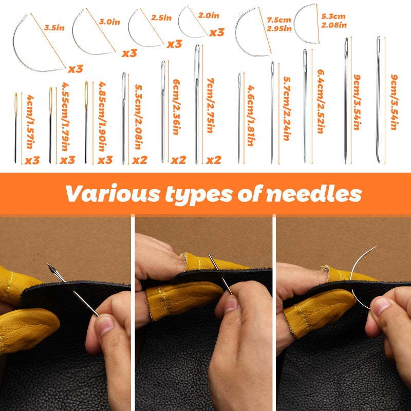 Tikjiua 54Pcs Upholstery Repair Sewing Kit, 8Pcs Waxed Thread, Leather Sewing Needles, Stitching Awl, Thimble, Heavy Duty Upholstery Repair Kit for Carseat Backpack Carpet Boots Shoes Canvas Sofa - Image 4