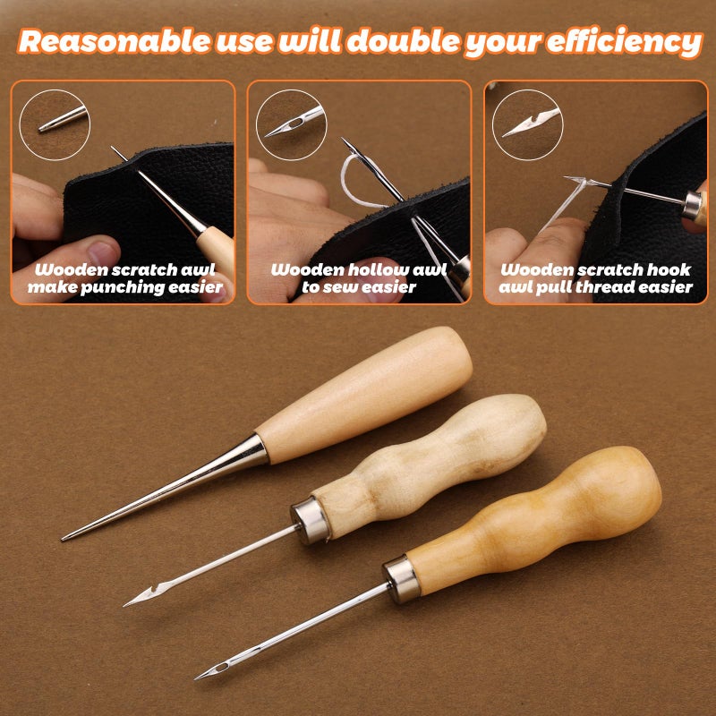 Tikjiua 54Pcs Upholstery Repair Sewing Kit, 8Pcs Waxed Thread, Leather Sewing Needles, Stitching Awl, Thimble, Heavy Duty Upholstery Repair Kit for Carseat Backpack Carpet Boots Shoes Canvas Sofa - Image 5