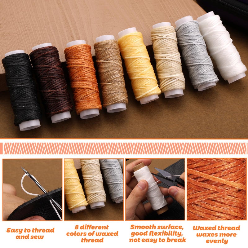 Tikjiua 54Pcs Upholstery Repair Sewing Kit, 8Pcs Waxed Thread, Leather Sewing Needles, Stitching Awl, Thimble, Heavy Duty Upholstery Repair Kit for Carseat Backpack Carpet Boots Shoes Canvas Sofa - Image 3