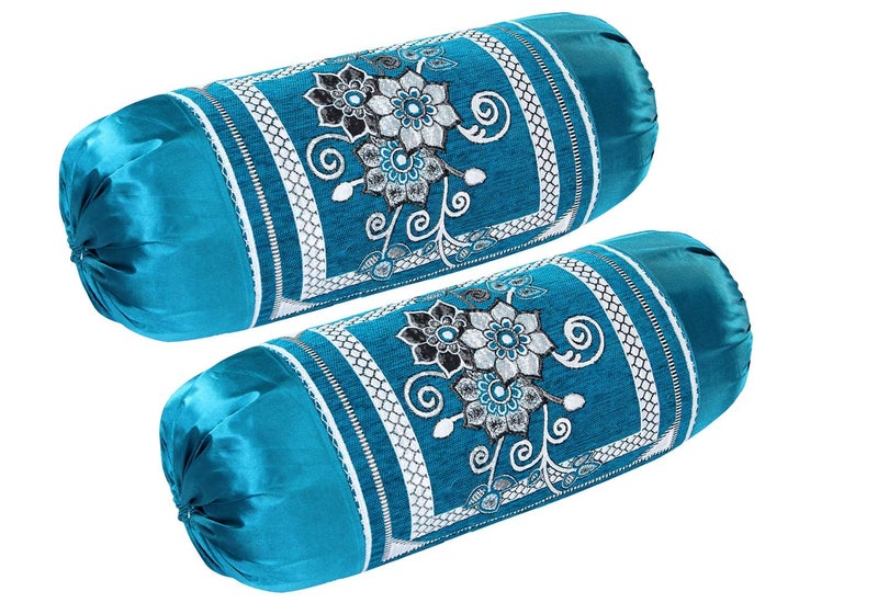 HSR Collection Chenille 220 TC Bolster Cover (Blue, 32x16 Inch) - 2 Piece - Image 4