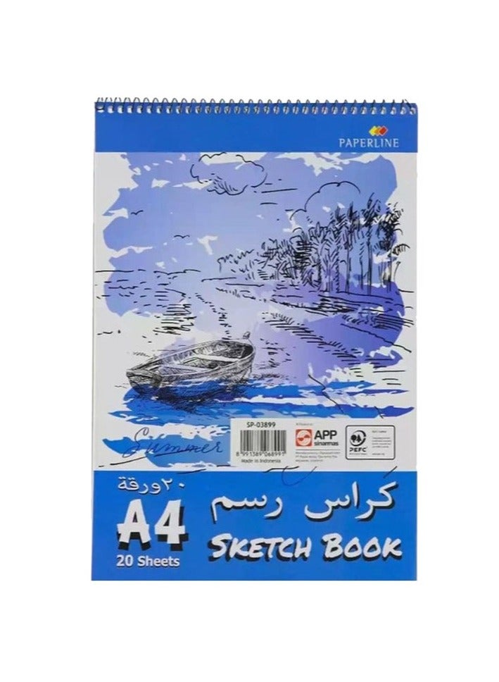 paperline Plain Sketch Book, 12 x 20 Sheets, A4 Size, Blue - Image 1