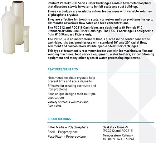 Pentek Pentair Pentek PCC212 Phosphate Water Filter, 10-Inch, Under Sink Hexametaphosphate Crystal Replacement Cartridge, Fits #10 Standard and #10 Slim Line Filter Housing - Image 2