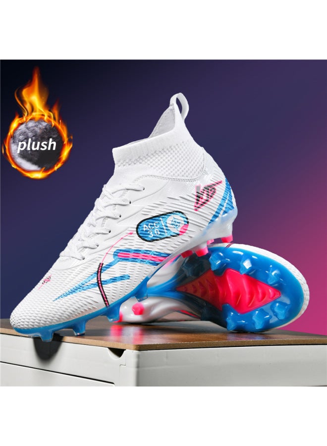 White Long Nails Plus Velvet Autumn And Winter New Products Fleece-lined High-top Adult Kidsren's Football Shoes Boys Students Long Nails Ag Broken Nails Tf Training Shoes For Men And Women