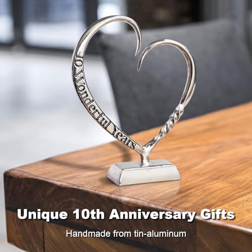 BESZONE 10 Year Anniversary Tin Gifts for Her Him Gift 10th Wedding Anniversary for Couples Wife Husband Men Hand Forged Tin Aluminum Heart Art Keepsake Home Decor Artwork - Image 3