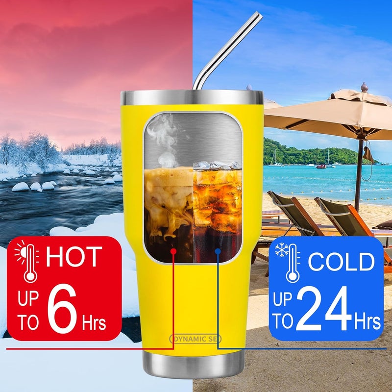 DS 30oz Yellow Tumbler Stainless Steel Insulated Travel Mug with Straw Lid Cleaning Brush (30oz Yellow) - Image 4