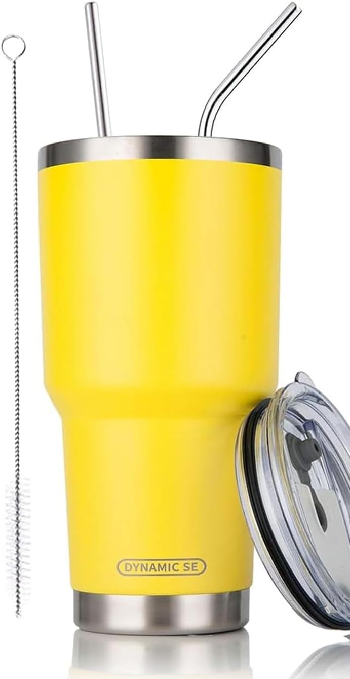 DS 30oz Yellow Tumbler Stainless Steel Insulated Travel Mug with Straw Lid Cleaning Brush (30oz Yellow) - Image 1