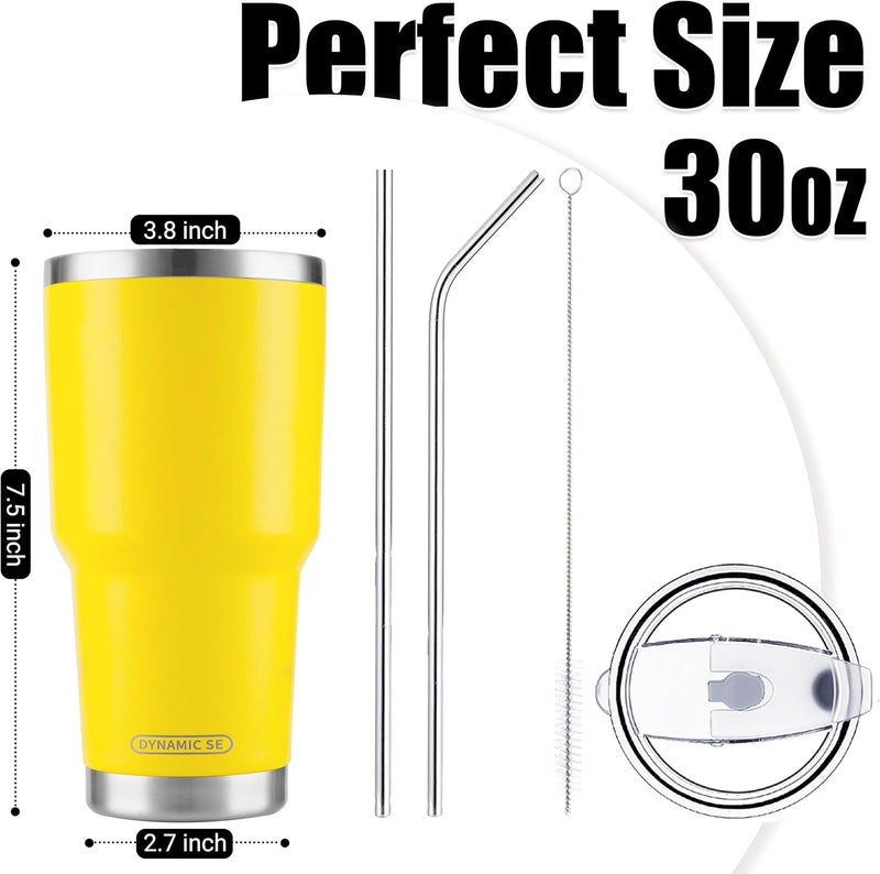 DS 30oz Yellow Tumbler Stainless Steel Insulated Travel Mug with Straw Lid Cleaning Brush (30oz Yellow) - Image 2