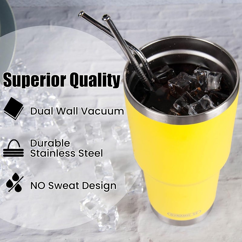 DS 30oz Yellow Tumbler Stainless Steel Insulated Travel Mug with Straw Lid Cleaning Brush (30oz Yellow) - Image 5