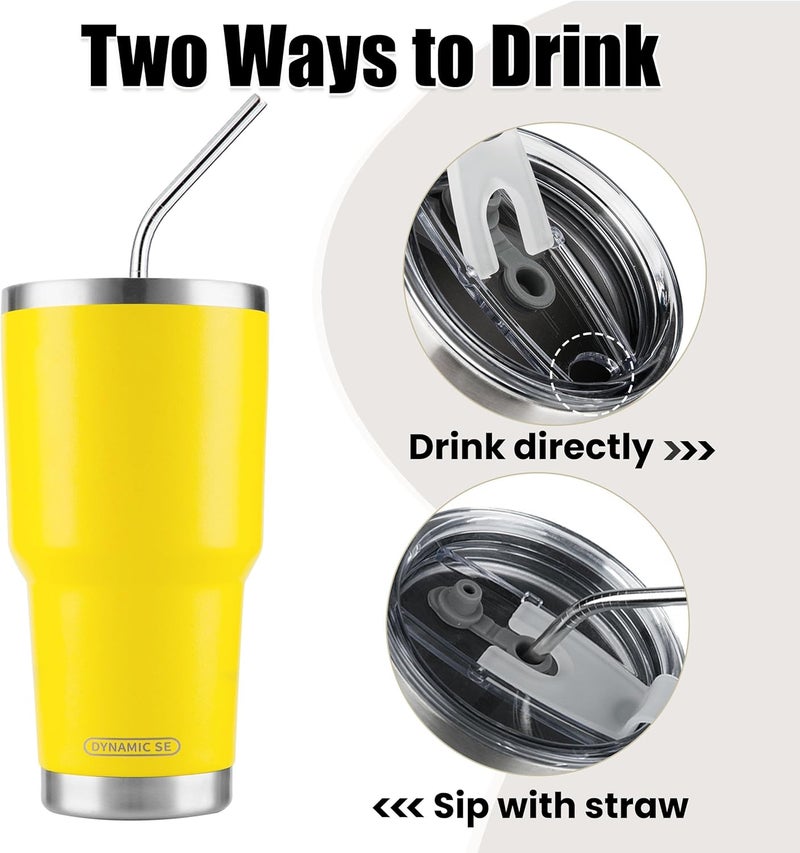 DS 30oz Yellow Tumbler Stainless Steel Insulated Travel Mug with Straw Lid Cleaning Brush (30oz Yellow) - Image 3