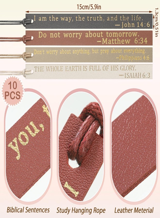 Skyygemm 10 Pcs Christian Bookmarks for Women Leather Bookmarks Handmade Bible Christian Gifts for Women Book Lovers Readers Church Book Club(Black Brown) - Image 2