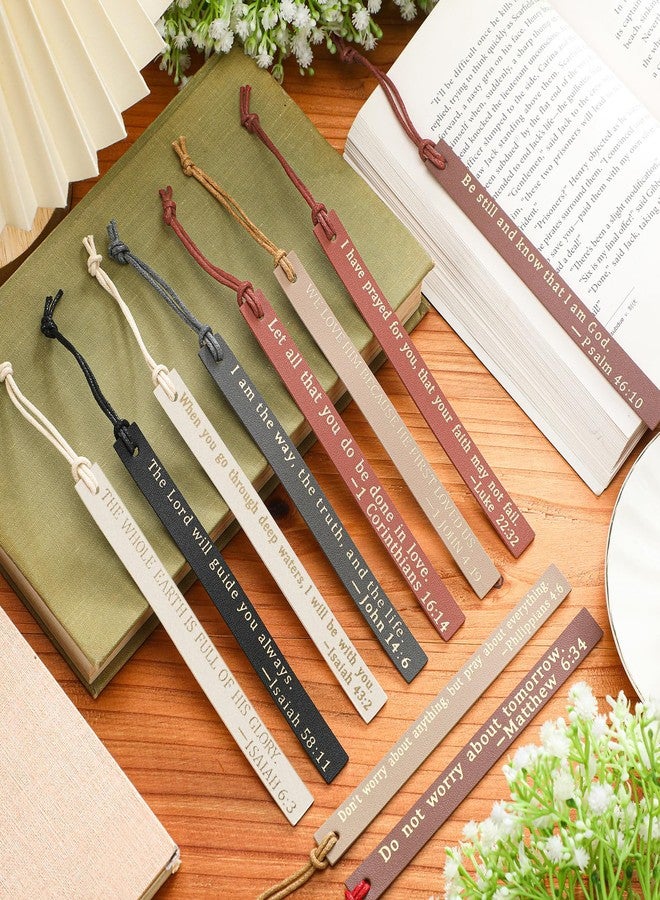 Skyygemm 10 Pcs Christian Bookmarks for Women Leather Bookmarks Handmade Bible Christian Gifts for Women Book Lovers Readers Church Book Club(Black Brown) - Image 4
