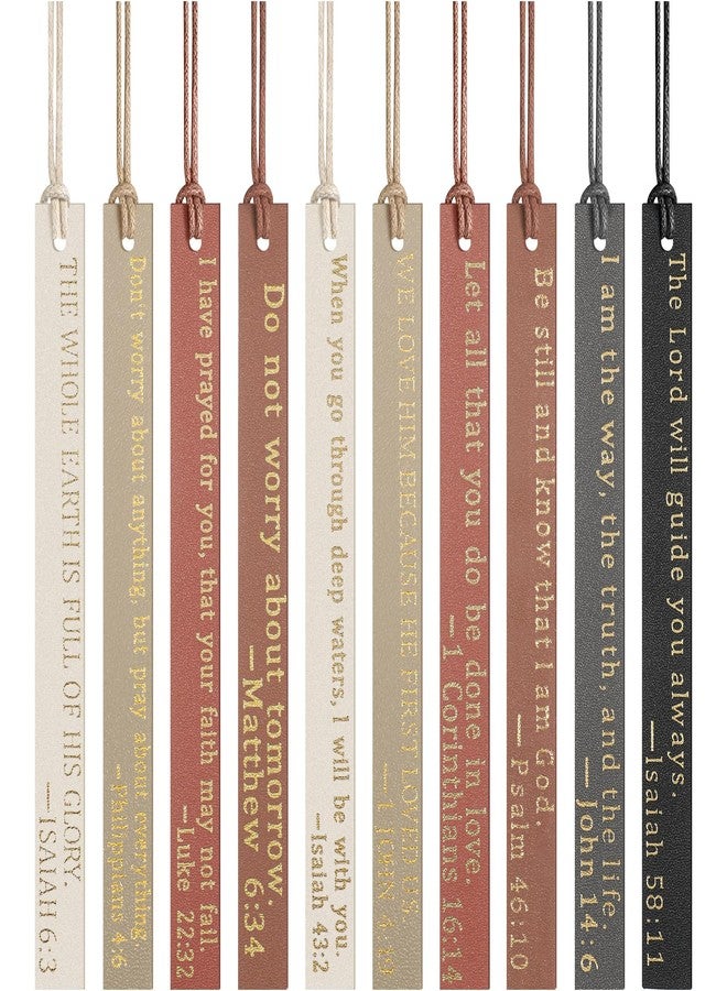 Skyygemm 10 Pcs Christian Bookmarks for Women Leather Bookmarks Handmade Bible Christian Gifts for Women Book Lovers Readers Church Book Club(Black Brown) - Image 1