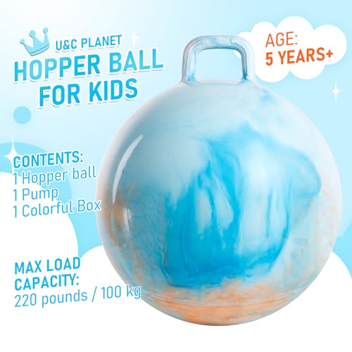 U&C Planet UC Planet Hopper Ball 20 inches Bouncy Ball with Handle for Kids Age 59 Clouds Hoppity Hop Sit and Bounce Jumping Hopping with Pump and Gift Box Great Gift for Birthday Easter Basket Stuffers - Image 5