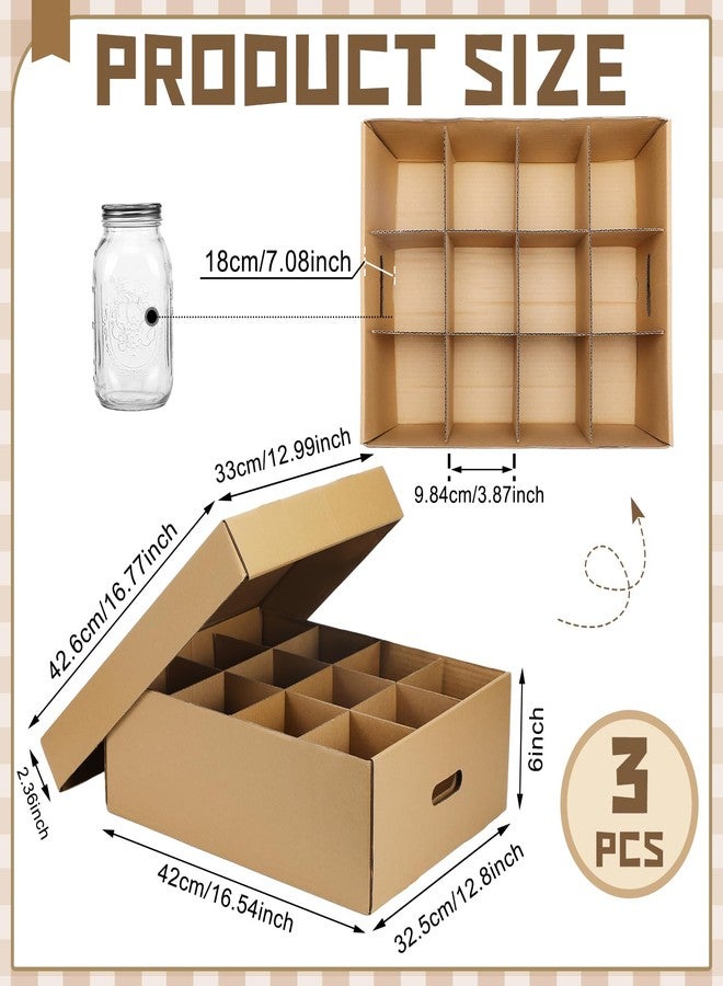 Menkxi 3 Pcs Mason Jar Storage Boxes 16 oz Regular or Wide Mouth Canning Boxes with Handles and Dividers 12 Cells Mason Jar Storage Organizer for Stacking (Natural Color) - Image 2