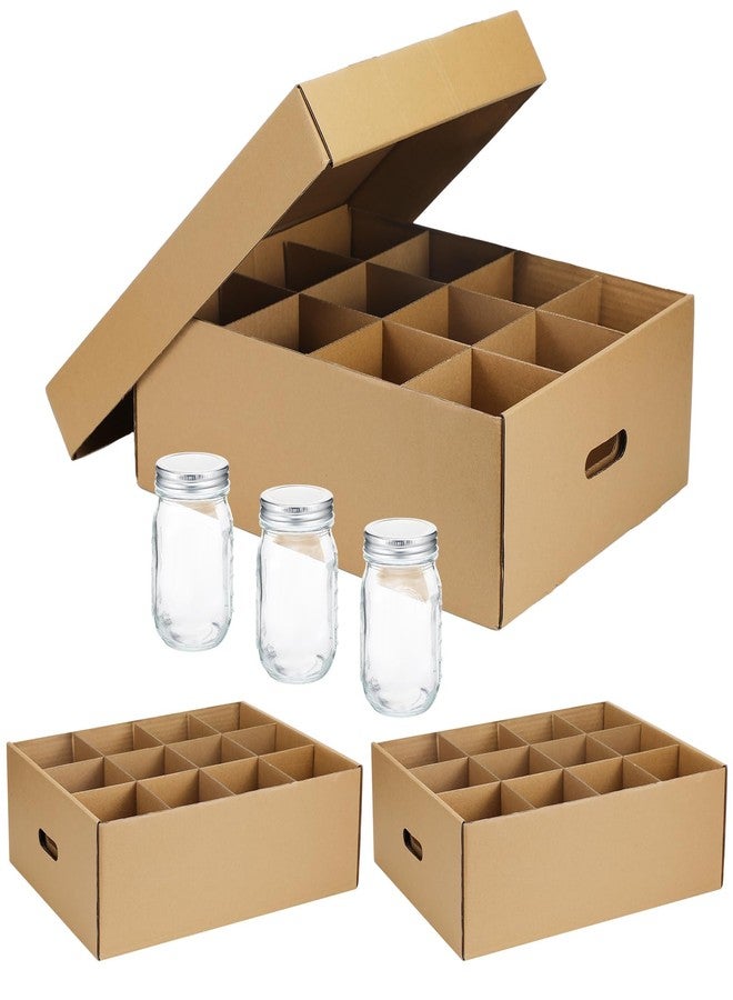 Menkxi 3 Pcs Mason Jar Storage Boxes 16 oz Regular or Wide Mouth Canning Boxes with Handles and Dividers 12 Cells Mason Jar Storage Organizer for Stacking (Natural Color) - Image 1