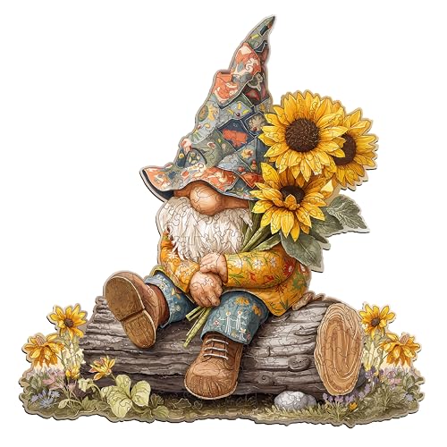Artipuz Wooden Puzzles for Adults Sunflower Gnome Wooden Puzzle Unique Wood Jigsaw Puzzle for Adults Wood Puzzles Adult Gifts for Family Wall Art Home Decor 210pcs 129 131in L - Image 1