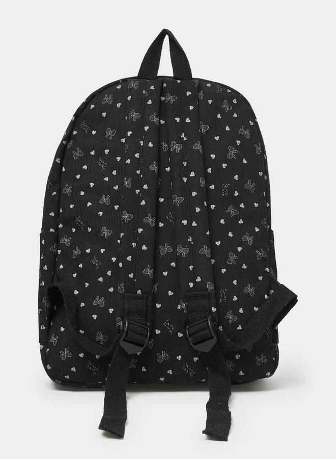 ستايلي Girls Black Graphic Bow Print Backpack