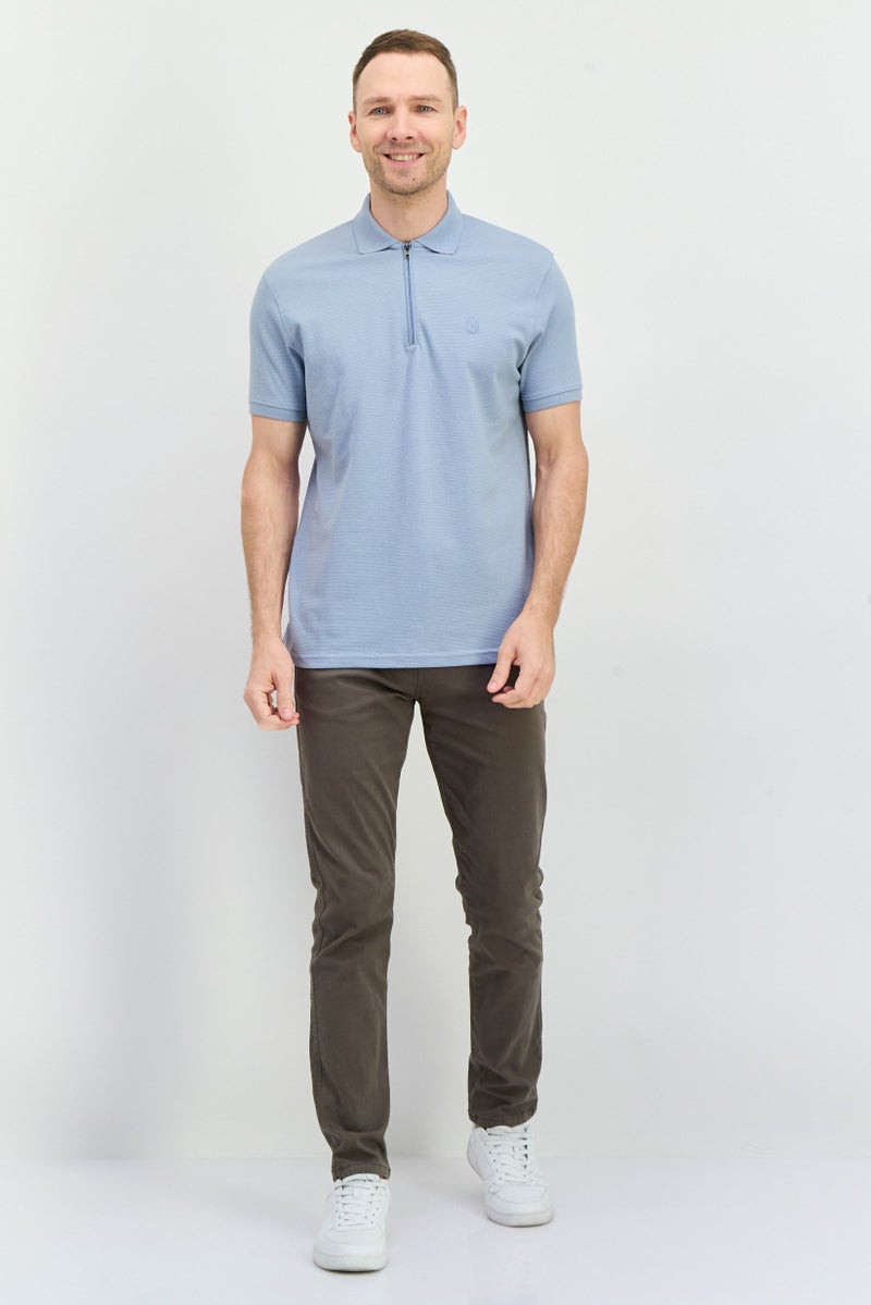 CROSSHATCH بولو بأكمام قصيرة مطرزة للرجال بتصميم عادي، أزرق غامق - Image 3