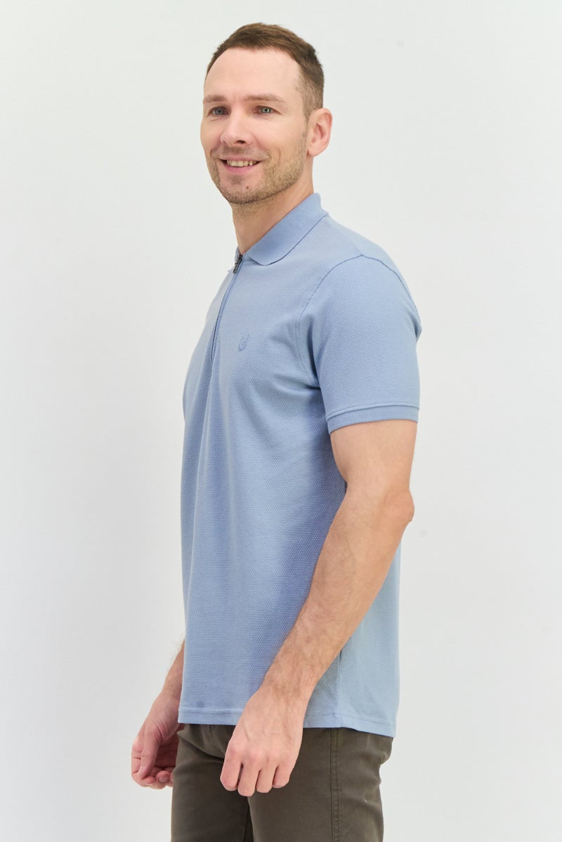 CROSSHATCH بولو بأكمام قصيرة مطرزة للرجال بتصميم عادي، أزرق غامق - Image 4