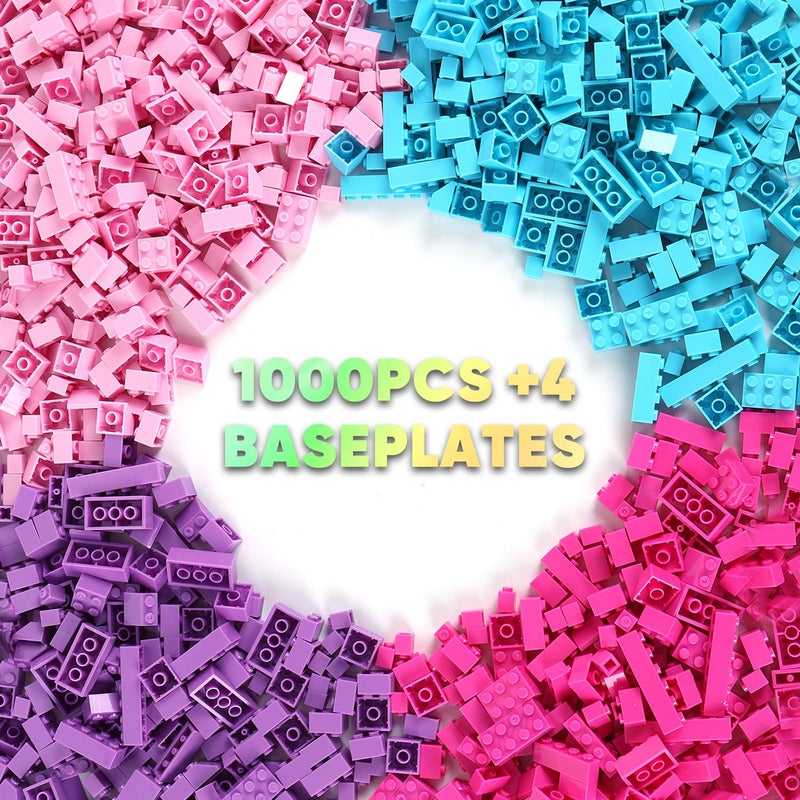 Reenwee Childrens Creative Building Bricks Set 1000 Pieces Assorted Colors Compatible with Major Brands 10 x 10 Square Base Plates - Image 3