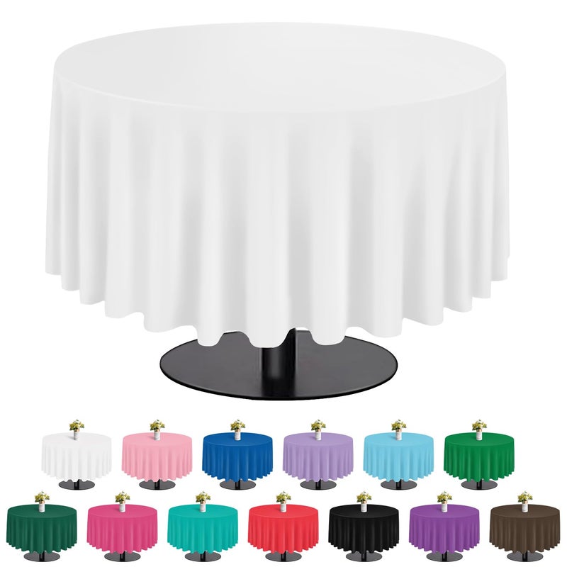 tujol White 6 Pack Plastic Table Cloth 84 Disposable Round Tablecloth Table Cover Plastic Tablecloths for Parties