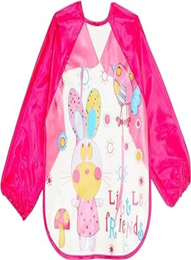 Mix and Max مريلة أطفال بأكمام طويلة مطبوعة برسومات أصدقاء صغار من ميكس آند ماكس للبنات - وردي