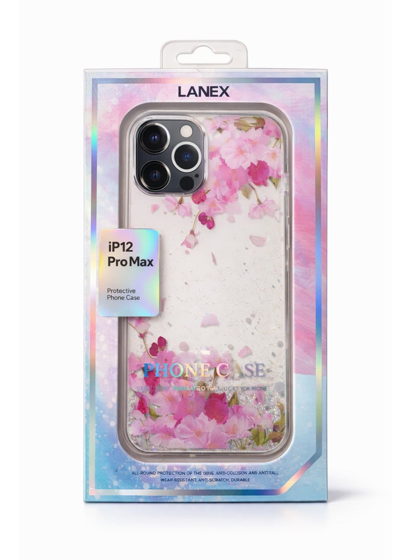 لانيكس جراب حماية خلفي شفاف لانيكس (LANEX) متوافق مع ايفون 12 برو ماكس (iPhone 12 Pro Max) بتصميم زهور برية مكثفة - وردي/أبيض - Image 4