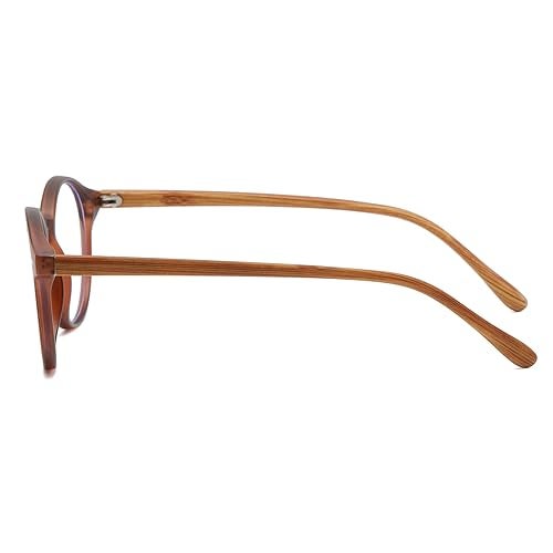 Gleyemor Blue Light Glasses for Men Women, Vintage Round Bluelight Blocking Computer Screen Protection Glasses (Brown Frame & Wood-grain Leg) - Image 4