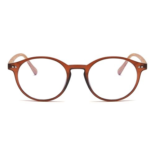 Gleyemor Blue Light Glasses for Men Women, Vintage Round Bluelight Blocking Computer Screen Protection Glasses (Brown Frame & Wood-grain Leg) - Image 2