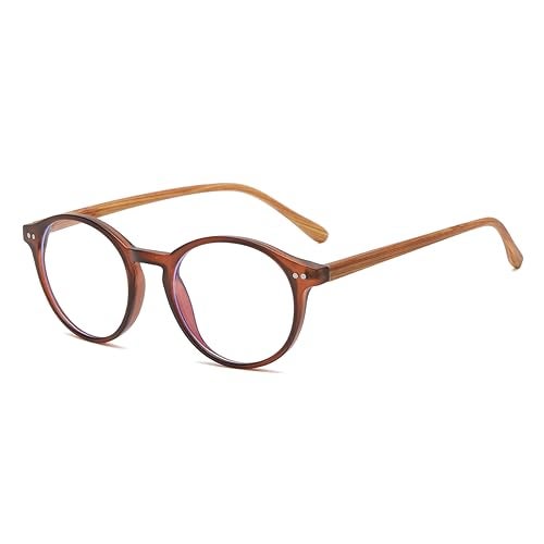Gleyemor Blue Light Glasses for Men Women, Vintage Round Bluelight Blocking Computer Screen Protection Glasses (Brown Frame & Wood-grain Leg) - Image 1