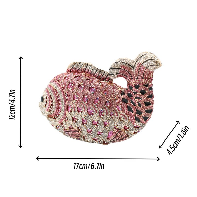 Tngan Women Mini Fish Clutch Luxury Rhinestones Purse Sparkling Banquet Handbag Wedding Party Clutch Bag, Pink - Image 4