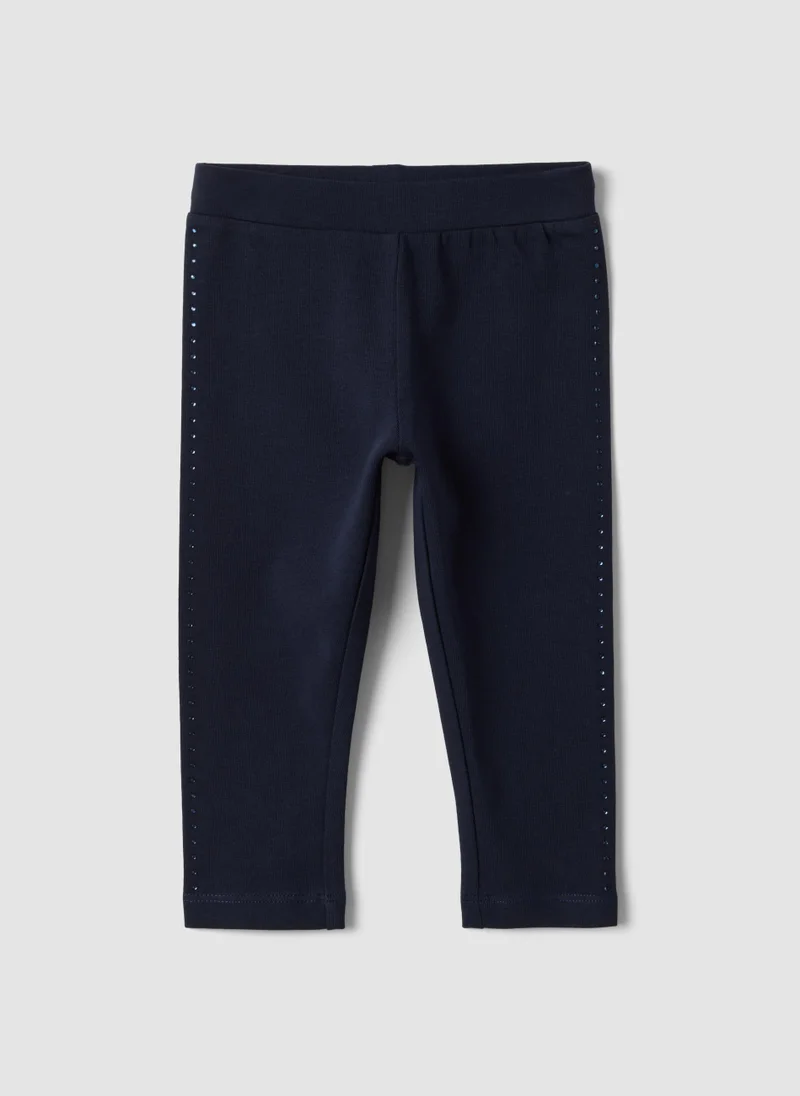 OVS Blue Stretch Organic Cotton Leggings With Rhinestones For Baby Girl
