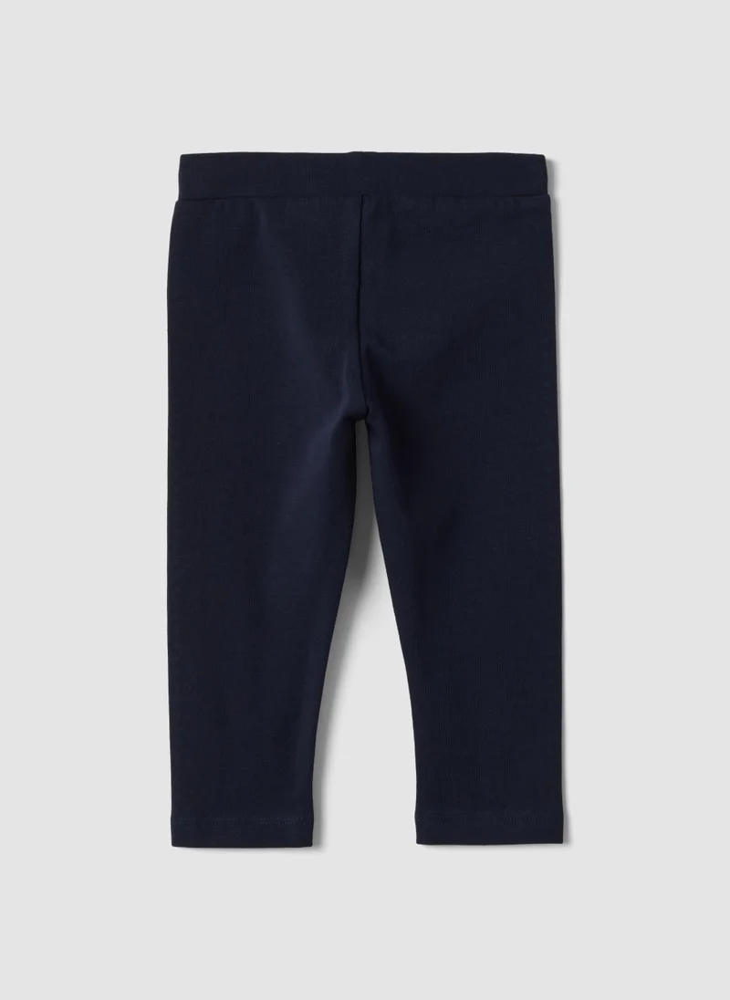او في اس OVS Blue Stretch Organic Cotton Leggings With Rhinestones For Baby Girl