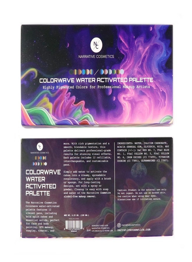 Narrative Cosmetics Colorwave 12-Color Palette - Water-Activated Makeup for Face & Body - Ideal for SFX, Parties, Cosplay, and Theater - Image 4