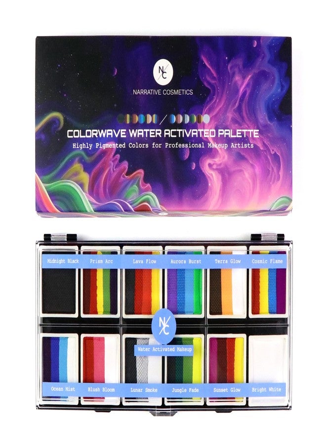 Narrative Cosmetics Colorwave 12-Color Palette - Water-Activated Makeup for Face & Body - Ideal for SFX, Parties, Cosplay, and Theater - Image 1