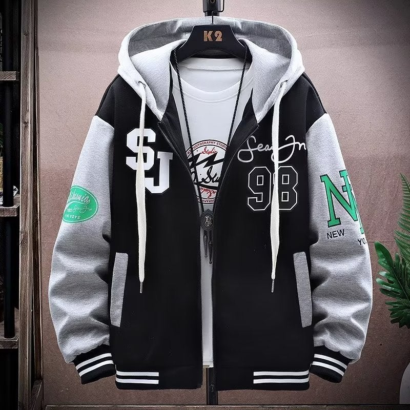 Heavy Hooded Sweatshirt Mens Spring and Autumn 2024 New Loose American Autumn Boys Autumn and Winter Jacket Mens Jacket Lu 189 Black 