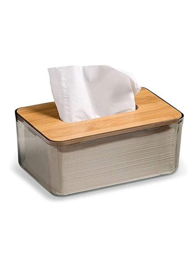 Clear Facial Tissues Box With Bamboo Wood Lid - Image 1