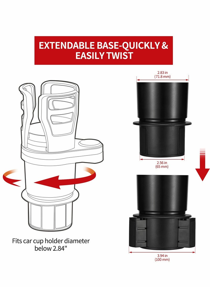 2 in 1 Multifunctional Car Cup Holder Expander Adapter with Adjustable Base, All Purpose and Organizer for Snack Bottles Cups Drinks 360 Degrees Rotating Dual Mount - Image 2