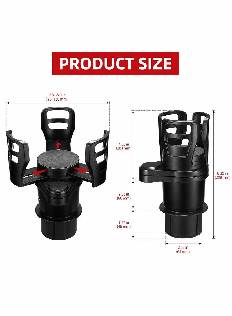 2 in 1 Multifunctional Car Cup Holder Expander Adapter with Adjustable Base, All Purpose and Organizer for Snack Bottles Cups Drinks 360 Degrees Rotating Dual Mount - Image 3